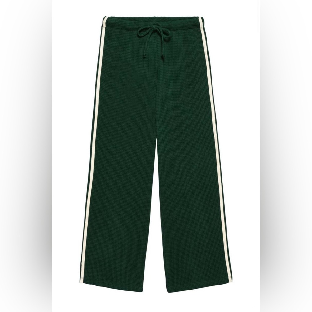 DONNI. Hunter Green Thermal Crop Pants with White Stripes